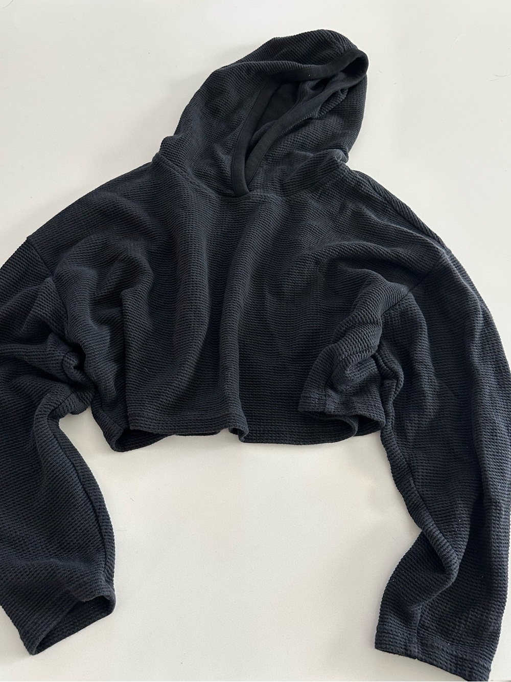 Athleta Waffle Cropped Hooded Sweater - Black